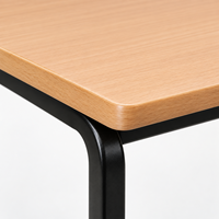 Bureau d'étude carré moderne pour étudiants, plateau en bois, pieds en métal noir, mobilier scolaire pour salle de classe, salle de formation, bibliothèque, salle à manger, réglable en hauteur