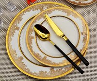 4 pièces Style Royal 220cc tasse à thé 10.5 pouces 7.5 pouces plat à dîner assiette plate luxe en relief or plats ensemble tasse à café ensemble