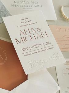 Carte de <span class=keywords><strong>menu</strong></span> d'invitation de luxe papier d'art personnalisé carte d'invitation typographique personnalisée carte de date en relief pour <span class=keywords><strong>mariage</strong></span> - Product Image 5