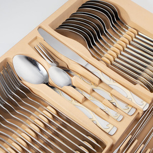 Trong kho nóng bán nhà hàng bạc Bạc mạ vàng bạc thép không gỉ 72 cái thiết lập dao kéo trong trường hợp bằng gỗ - Product Image 5