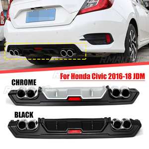 Difusor de Parachoques Trasero Inferior Negro/Cromado con Salida de Escape Doble para Honda Civic 10ª Generación Sedán 4 Puertas 2016-18 JDM - Product Image 1
