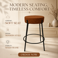 Tabouret de bar moderne rembourré en tissu Teddy, léger et durable, sans dossier, avec structure métallique, pour extérieur et usage commercial, commande en gros