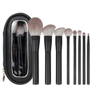 YRX 8-Piece <b>Matte</b> Black Synthetic Hair Wood Handle Aluminum Ferrule Professional Face Makeup Brush Set High Quality Box - Product Image 1