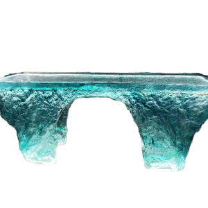 أثاث بتصميم نورديك شفاف مصنوع يدويًا من الراتنج المتين متعدد الأغراض، طاولة طعام وبار مدمجة ومضيئة بقطعة مركزية من الكريستال - Product Image 4