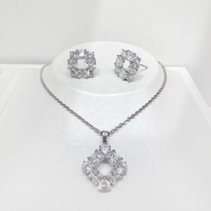 OEM plata 925 silver flower zircon gift jewelry set women cz fancy bridal western beautiful 14k gold <b>necklace</b> and earring set - Product Image 3