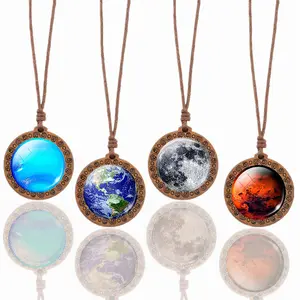 Système solaire planète néptune, Venus, lune, terre, Jupiter, Mars, saturne, Uranus, mercure, soleil, Art, collier pendentif en bois naturel