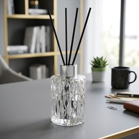 Diffuseur en verre gaufré transparent, flacon décoratif vide pour huiles essentielles avec bouchon métallique pour usage domestique