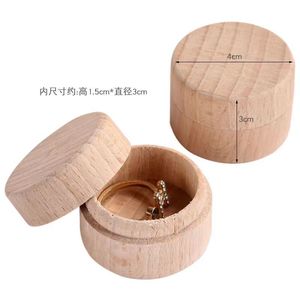 Caja redonda de madera para joyería, madera maciza de haya, redonda con tapa pequeña para pendientes, collares, caja de almacenamiento y embalaje - Product Image 3