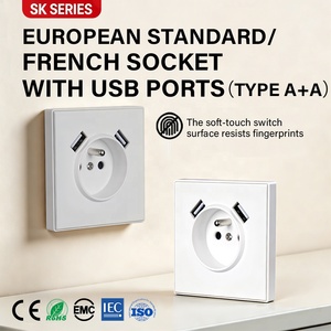 Presa a Muro Standard Francese 16A con 2 USB A+A, Certificata UE, in PC Ignifugo V0, Garanzia 30 Anni - Product Image 1