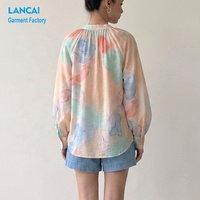 Chemisier en mousseline à imprimé floral personnalisé pour femme, manches longues bouffantes, col en V, boutonné, léger, hauts pour femmes, fabricant OEM