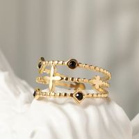Bague de fiançailles rétro en acier inoxydable avec pierre d'obsidienne, bijoux de mode AJ442 pour femme
