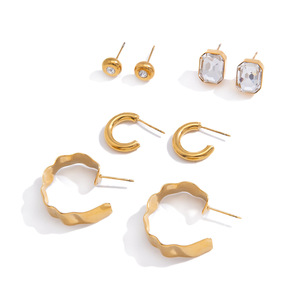 Fashion <b>Stud</b> <b>Earrings</b> Gold Plated <b>Crystal</b> Geometric Hoop Set For Gift - Product Image 5