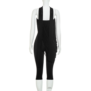 Viviblook Q26JP134 Mono de una pieza ajustado sin mangas y sin tirantes con malla y parches de color liso para mujer con pañuelo - Product Image 4