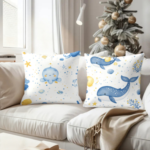 Adorable ocean-themed throw pillows featuring turtles seahorses octopuses and whales perfect for kids rooms or beachy decor - Product Image 4