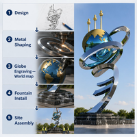 Sculpture de globe en spirale moderne sur mesure en acier inoxydable finition miroir |   Art métallique extérieur pour les places publiques gouvernementales
