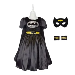 Kostum putri Super Hero anak perempuan, Gaun Set Superhero warna hitam, kostum putri ulang tahun Halloween