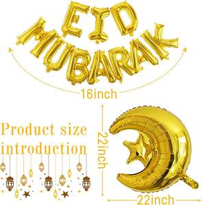 Kit de 11 Ballons Eid Mubarak, Bannière Eid MUBARAK de 16 pouces, Ballons en Mylar Dorés Étoile et Lune pour Célébrations de l'Aïd Ramadan - Product Image 4