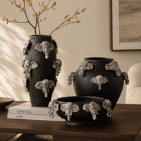Vase en céramique noire, éléphant 3D, vase décoratif pour fleurs, décoration sculpturale pour la maison, pour le salon, table console