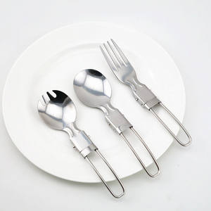 Juego de cubiertos plegables portátiles de acero inoxidable para acampar y uso al aire libre, diseño ultraligero de color plateado TZ-002 - Product Image 2