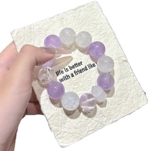 Bracelet en Lavande Naturelle, Améthyste, Quartz Blanc, Quartz Fantôme Blanc, Quartz Neuf Violet, Quartz Feu, Duo Bao, personnalisable - Product Image 5