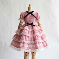 Robe Lolita rose personnalisée pour poupée BJD, manches courtes bouffantes, jupe en dentelle à plusieurs niveaux, pour tenue de poupée BJD articulée 1/10 1/12