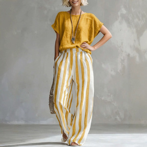 Ensemble décontracté pour femmes, pantalon et haut rayés bleus, coupe ample, style européen, pour un usage quotidien, tailles S M L XL 2XL 3XL - Product Image 2