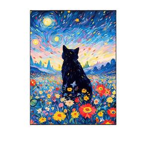 Peinture à l'huile numérique DIY Star Cat, vente en gros d'usine, fleurs et paysages inspirés de <span class=keywords><strong>Van</strong></span> <span class=keywords><strong>Gogh</strong></span>, art décoratif peint à la main - Product Image 5