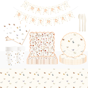 DAMAI - Juego de Vajilla Desechable de Papel con Diseño de Flores y Mariposas para Fiestas de Cumpleaños Infantiles - Product Image 1