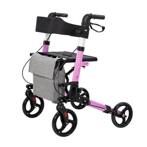 <span class=keywords><strong>Rollator</strong></span>, andador de aluminio de cuatro ruedas, andador con asiento, ligero, plegable, manijas ajustables, andador rodante para personas mayores - Product Image 1