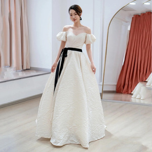 Off The Shoulder White Satin Wedding Dress Sweetheart Neckline Ball Gown Natural Waistline For Brides - Product Image 3