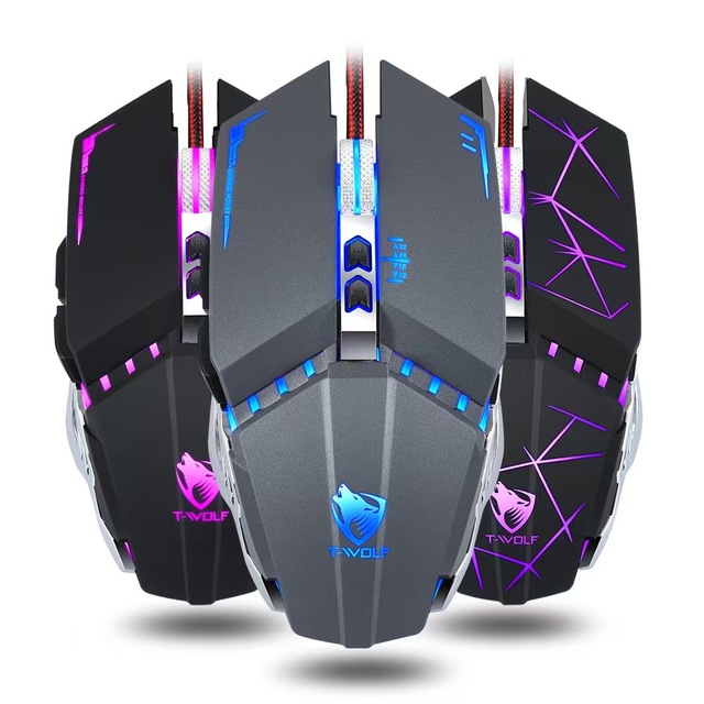 Factory Wholesale OEM DPI Adjustable Ergonomic Professional Gaming Mice, Programmable Button LED Light Mice