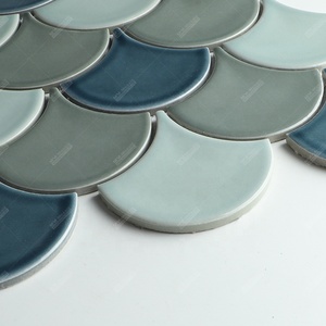 Mixed Color Glossy Glazed Porcelain Fan Shaped Fish Scale <b>Tiles</b> Mosaic for Bathroom Wall Kitchen <b>Backsplash</b> Hotel Shower Project - Product Image 5