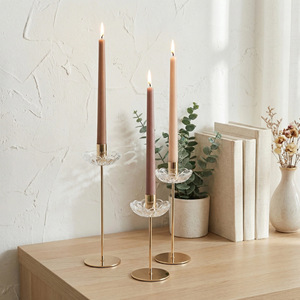 Ensemble <span class=keywords><strong>de</strong></span> 3 chandeliers en verre et métal, support <span class=keywords><strong>de</strong></span> bougie à tige fine pour dîner romantique - Product Image 3
