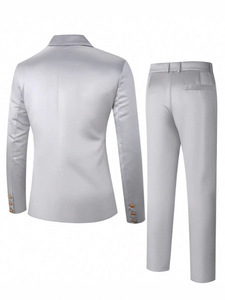 Completo Formale Casual <span class=keywords><strong>in</strong></span> <span class=keywords><strong>Lino</strong></span>, Abito da <span class=keywords><strong>Uomo</strong></span> <span class=keywords><strong>in</strong></span> <span class=keywords><strong>Lino</strong></span>, Abito da Cerimonia Argento e Pantaloni Lunghi, Completo da Sera Due Pezzi - Product Image 3