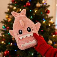 Bouillotte d'eau chaude en peluche douce bleue en forme de petit requin, coussin de bureau pour le sommeil