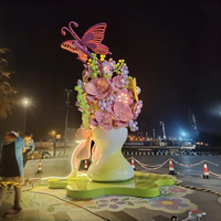 Vase à fleurs lumineux en fibre de verre, sculpture de papillon, statue de bouquet lumineux pour place de ville, centre commercial, extérieur