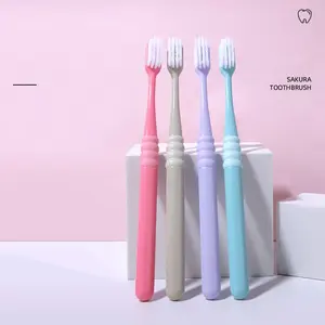 4 adet paketi yeni tasarım yetişkinler için özelleştirilmiş düz renk süper yumuşak diş fırçası