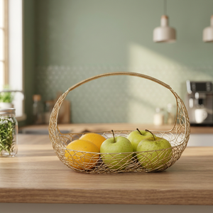 Panier à fruits en fil métallique rond fait à la main, conteneur de rangement, design minimaliste pour la cuisine, support alimentaire à un seul niveau - Product Image 3
