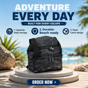 Sac de pique-nique isotherme imperméable en polyester camouflage grande capacité, portable pour adultes, boîte à lunch double couche - Product Image 1