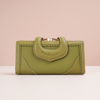 Portefeuille long antivol en cuir véritable de créateur pour femme, avec porte-monnaie et pince à billets en cuir de vachette souple à fermeture à boucle