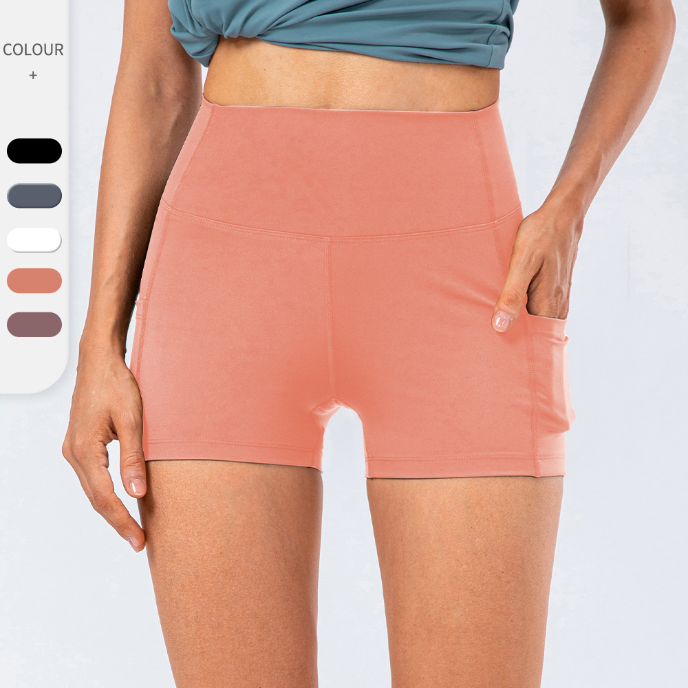 High Waist Side Pocket Design Solid Workout Tights Sports Wear Gym Running Fitness Athletic Wear Butt Lift Women's Yoga Shorts