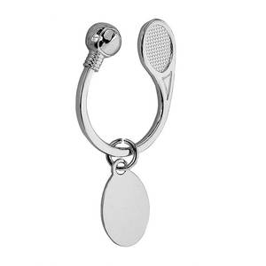 Llavero de tenis de metal plateado con diseño deportivo y etiqueta ovalada para regalos y promociones - Product Image 1