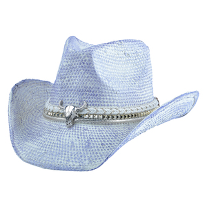 2025 Beach Bulk Large Designer Handmade Women Cowboy Cowgirl Summer Warped Edge Sombrero Cowboy Straw <strong>Hat</strong> With Metal Bull Head - Product Image 6