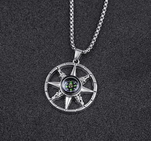 Baru Hip Hop <span class=keywords><strong>Retro</strong></span> Luar Ruangan Olahraga Matahari Desain Kelangsungan Hidup Kompas Liontin Kalung untuk Pria - Product Image 4