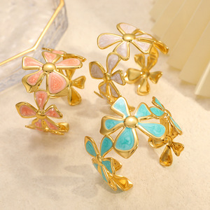 Flower Design Stainless Steel <b>Bracelet</b> 18k <b>Gold</b> Plated <b>Adjustable</b> Women's Jewelry - Product Image 4