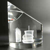 Trophée Cylindrique en Cristal Neelpure 127742 avec Gravure Laser 3D Personnalisée de Burger et Frites pour Récompenses d'Entreprise