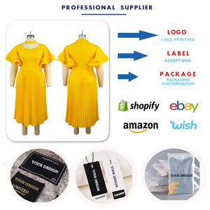 Hoogwaardige elegante jurken dames casual holle kraag meerlaagse wijde mouw geplooide jurk gele gala jurken - Product Image 3