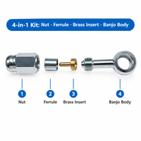 Banjo Eye Hose Fitting with Brass Insert Chrome Finish for Motorcycle Brake Line Upgrade and Repair Workshop Use