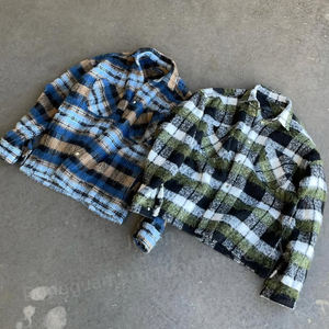 Vente en gros <span class=keywords><strong>surchemise</strong></span> texturée surdimensionnée à carreaux col à revers fermeture à boutons cardigan tricoté pour hommes - Product Image 1