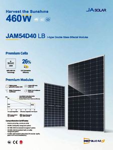 Panel Solar Bifacial JA Solar de Alta Potencia Serie LB de 440w 450w 460w, Módulo Fotovoltaico de Media Celda de 445w 455w para Techos Residenciales - Product Image 2